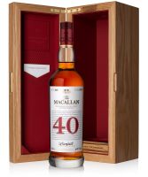 The Macallan Red Collection 40 Year Old luxury Speyside single malt Scotch whisky bottle and wooden presentation case image.