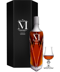 The Macallan M Decanter 2020 Release ultra premium Speyside single malt Scotch whisky decanter and presentation case image.